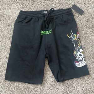 Ed Hardy Black New York City Skull Snake Eagle Men's Size Large Drawstring Short